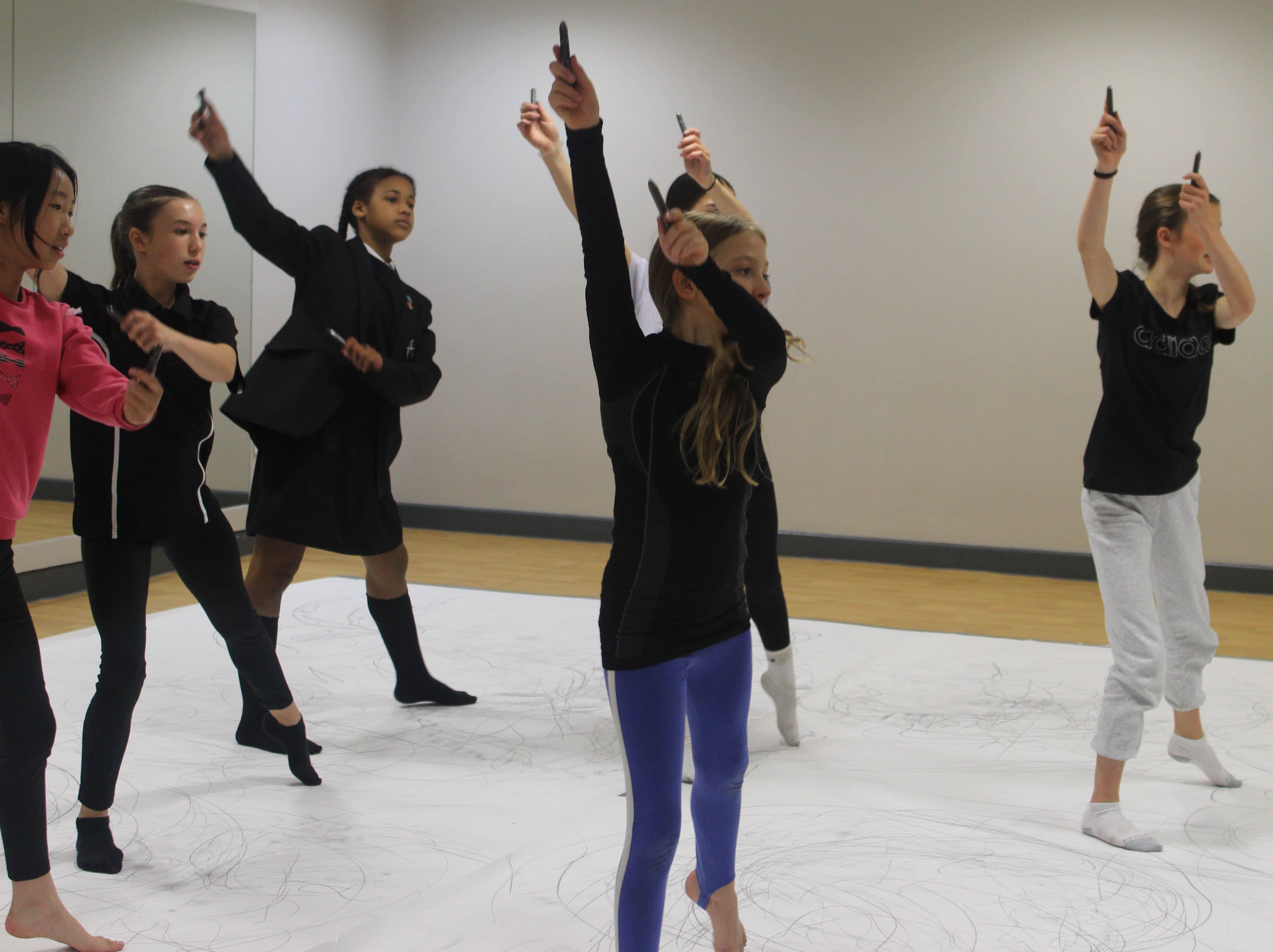 Students from Cheadle Hume High School take part in a dance drawing workshop for the Big Draw 2023.