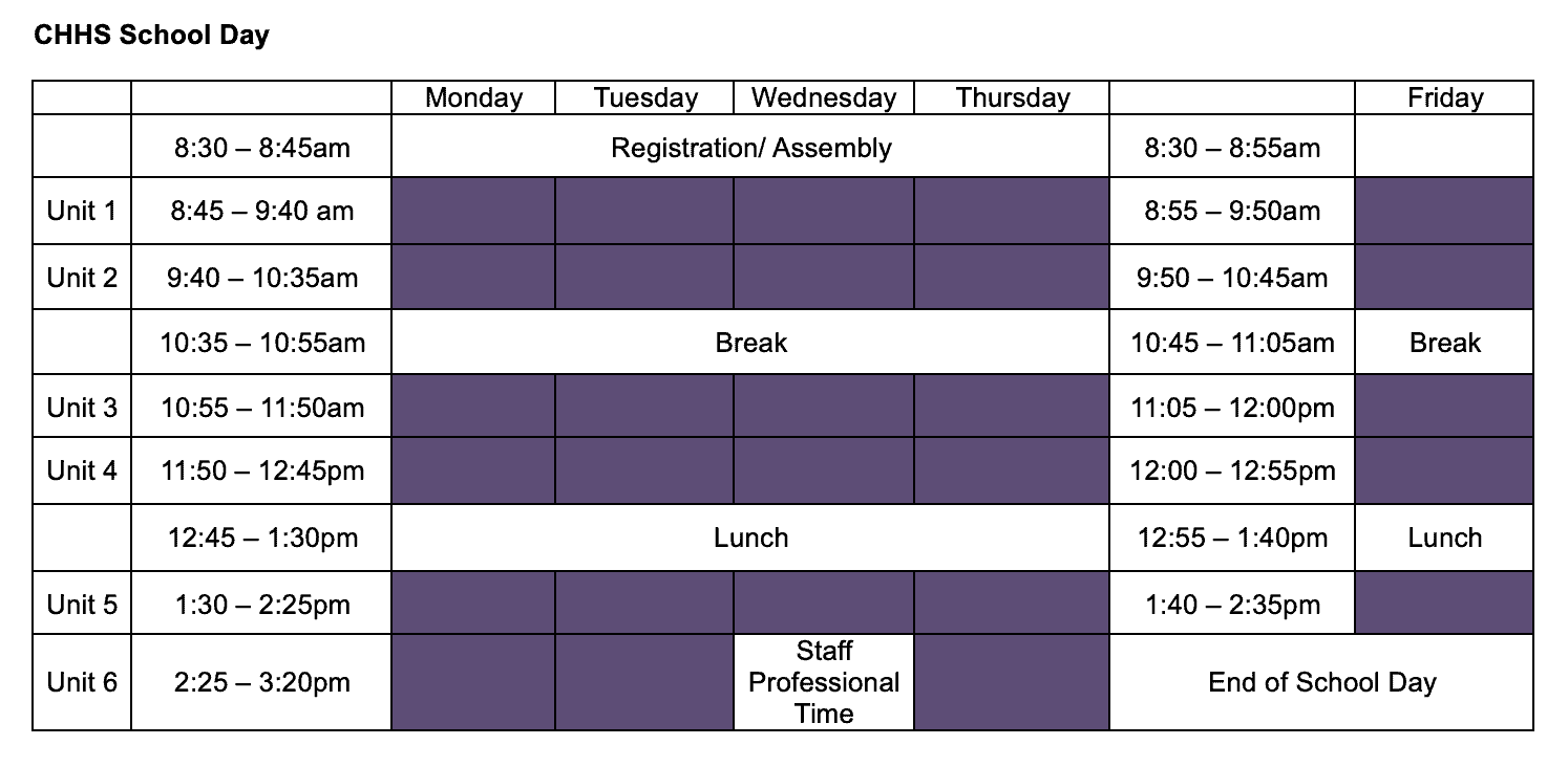 CHHS School Timetable