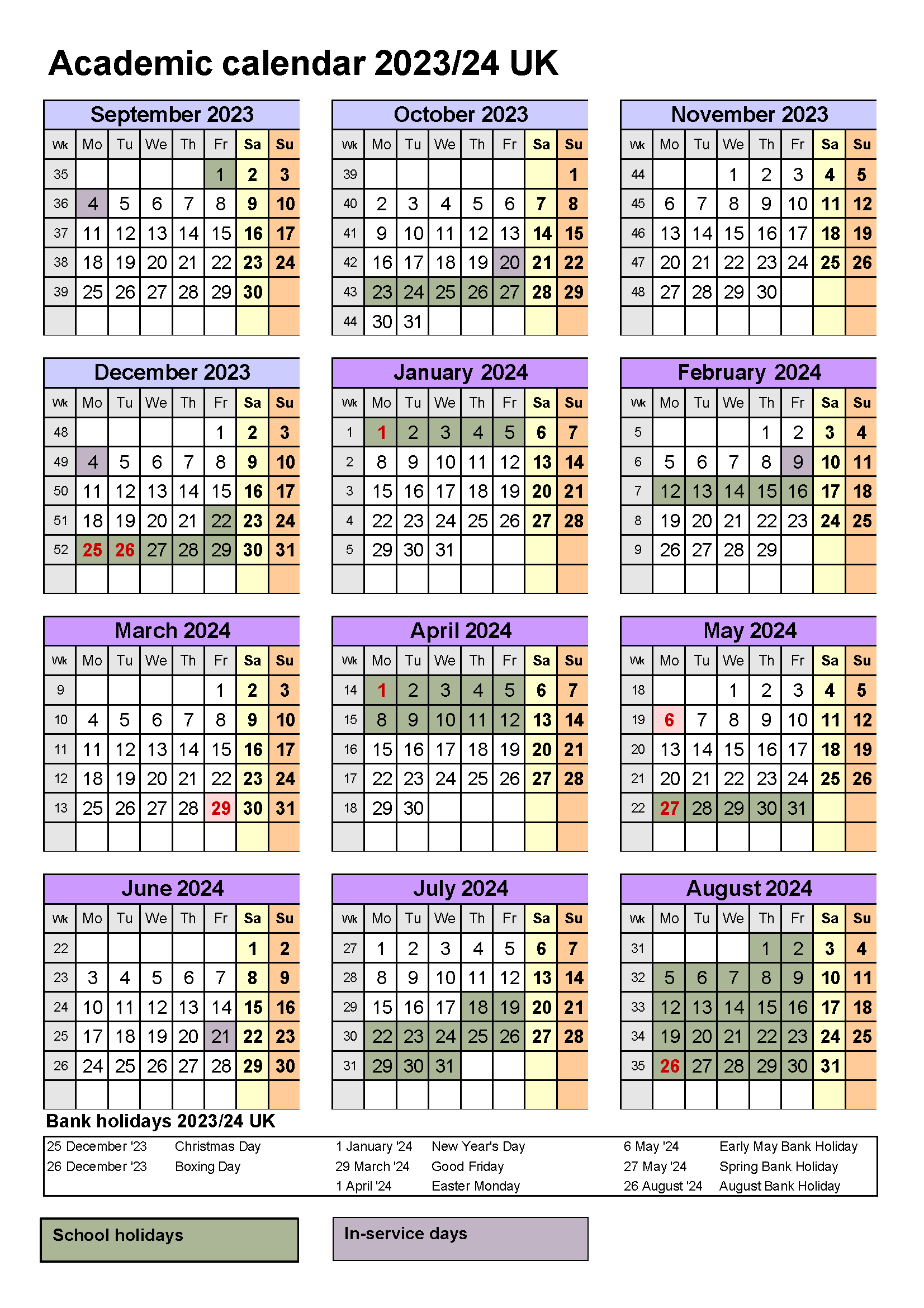 2023-2024 calendar view of the school term dates.