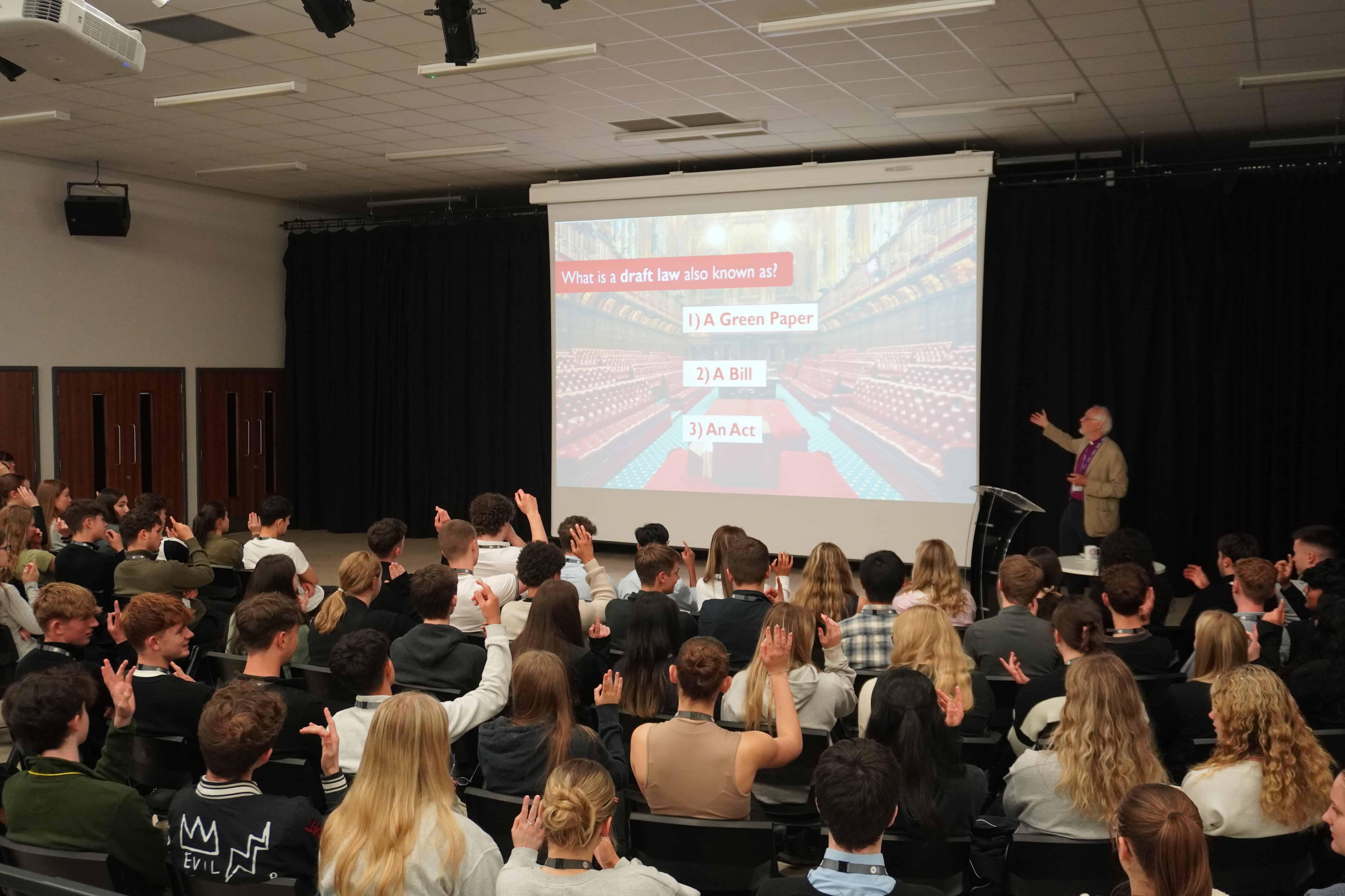 Cheadle Hulme Sixth Form students engaging in a Q&A 
