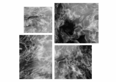 Four black & white images of flames
