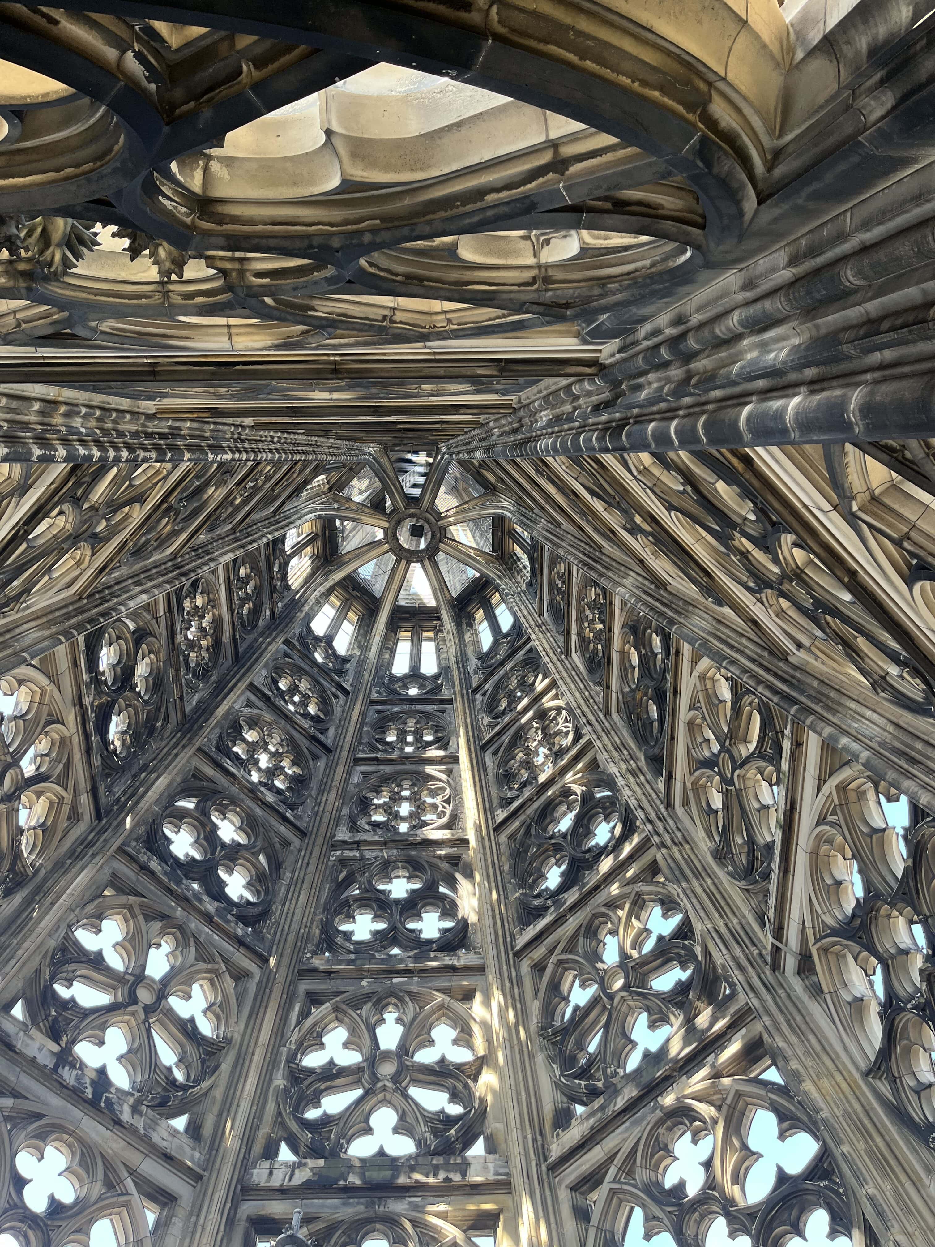 An image taken from inside of a cathedral spire, by Miss Blackledge, Head of Laurus, runner up in Cheadle Hulme High School Photography Calendar Competition 2024.